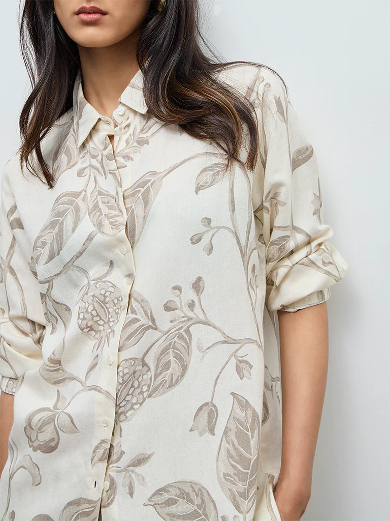 Zuba Beige Botanical Printed Tunic - Image 3