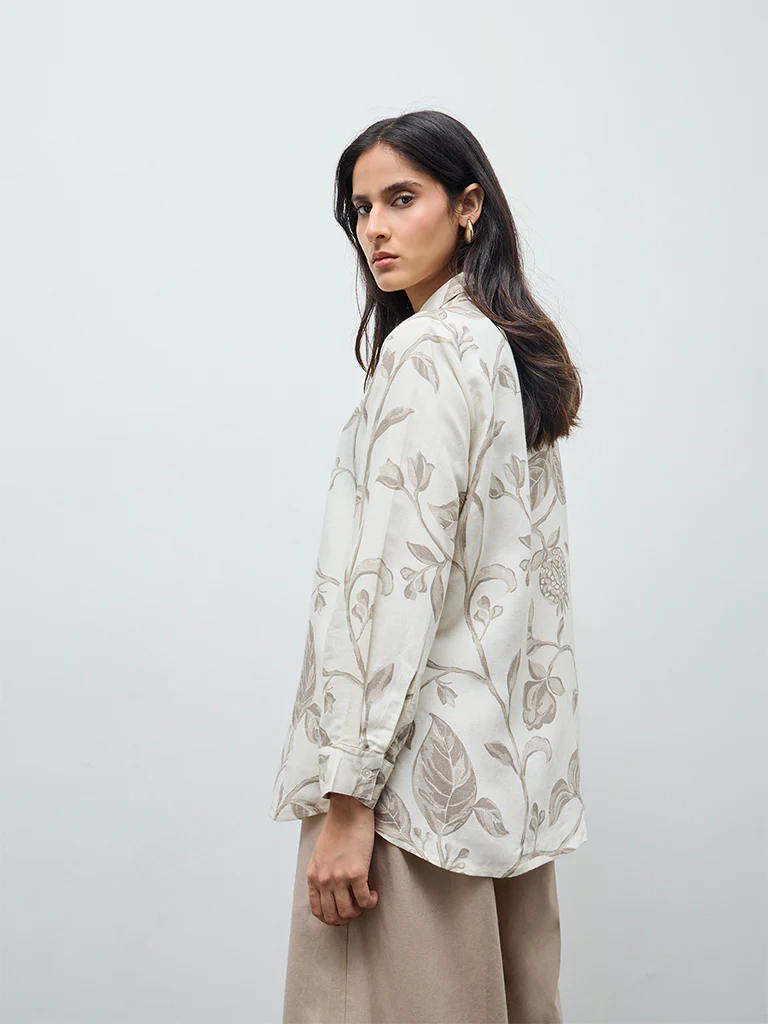 Zuba Beige Botanical Printed Tunic - Image 4