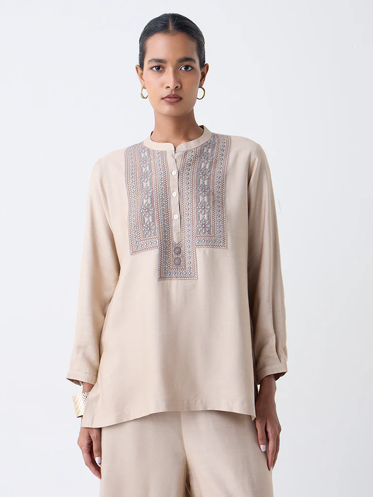 Zuba Beige Embroidered Tunic