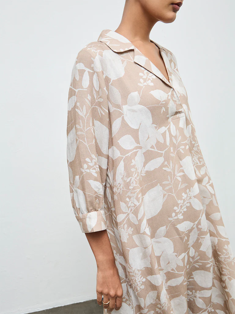 Zuba Beige Floral A-Line Kurta - Image 3