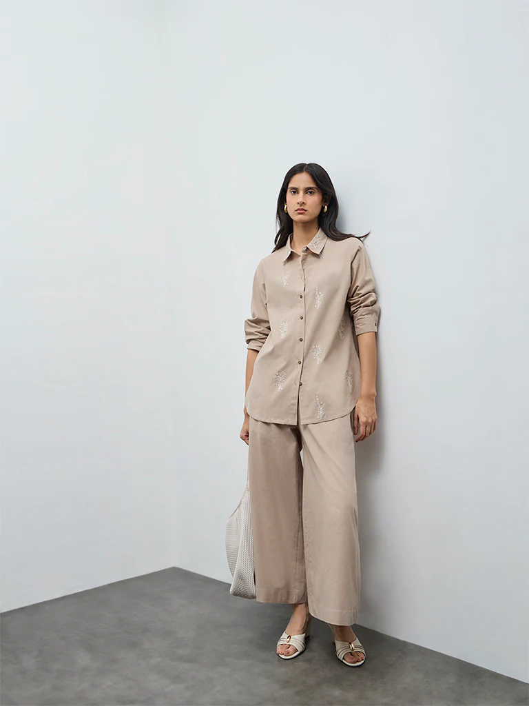 Zuba Beige Floral Embroidered Cotton-Blend Tunic - Image 2