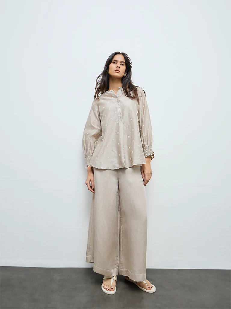 Zuba Beige Floral Embroidered Cotton-Blend Tunic with Inner - Image 2