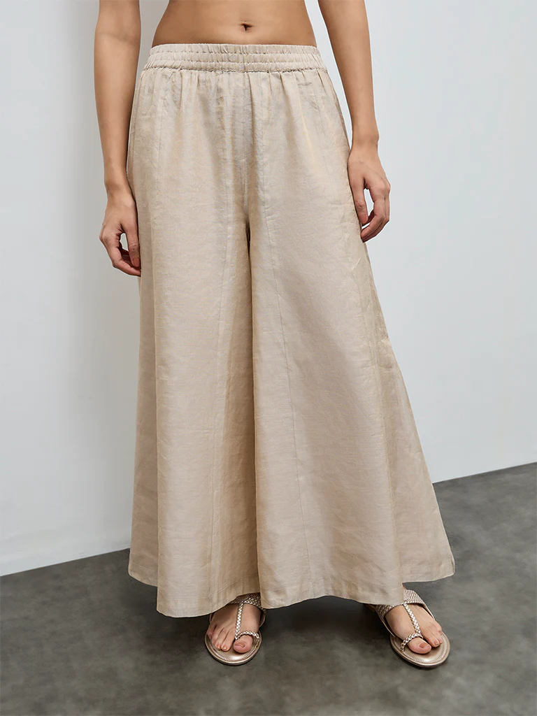 Zuba Beige Metallic Palazzos