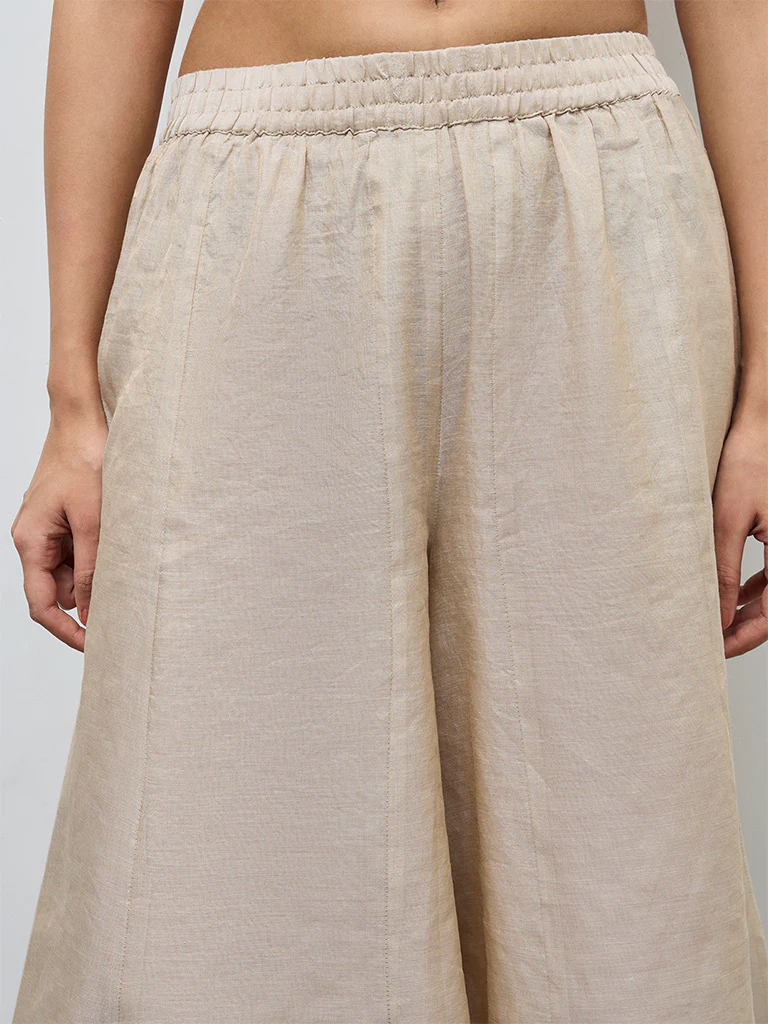 Zuba Beige Metallic Palazzos - Image 3