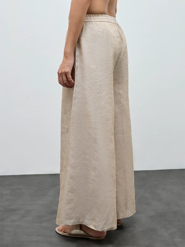 Zuba Beige Metallic Palazzos - Image 4