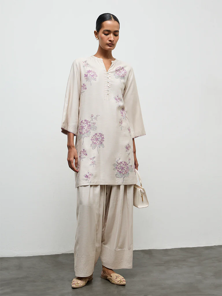 Zuba Beige Solid Cotton-Blend Pants - Image 2