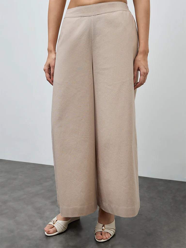 Zuba Beige Solid Palazzos