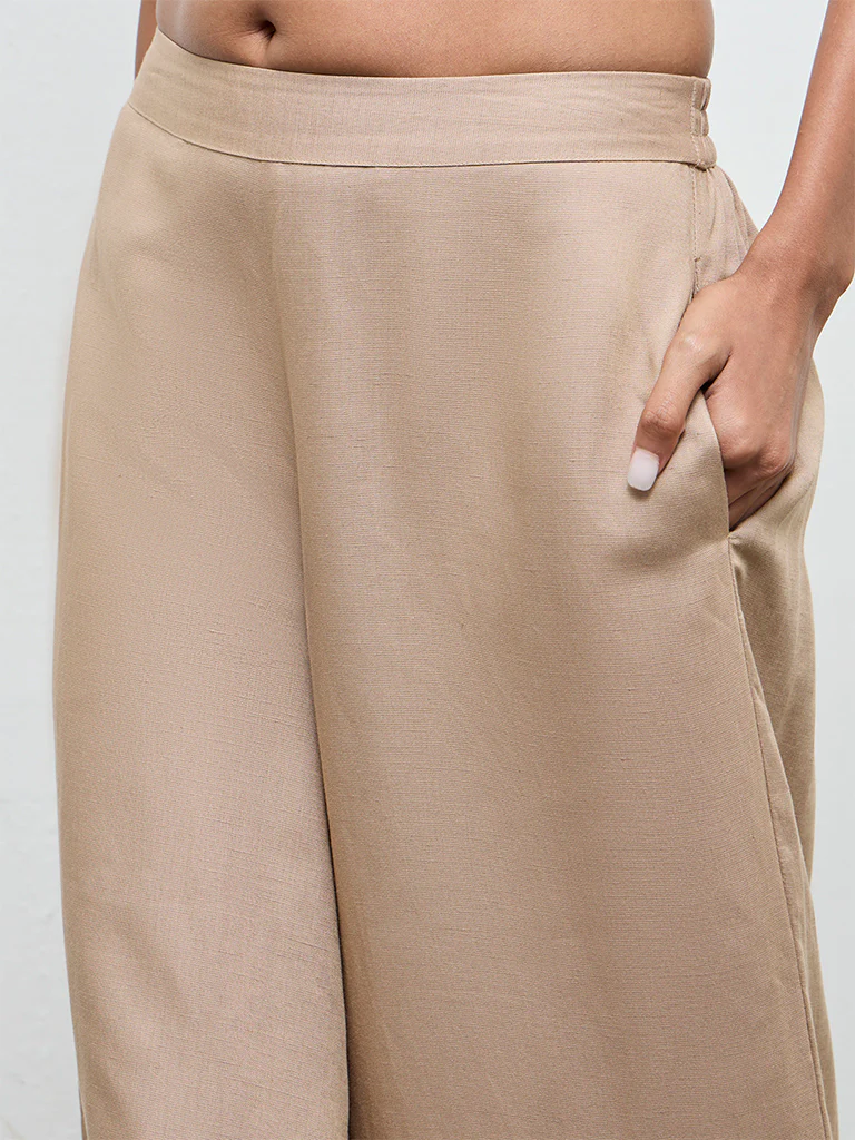 Zuba Beige Solid Palazzos - Image 3