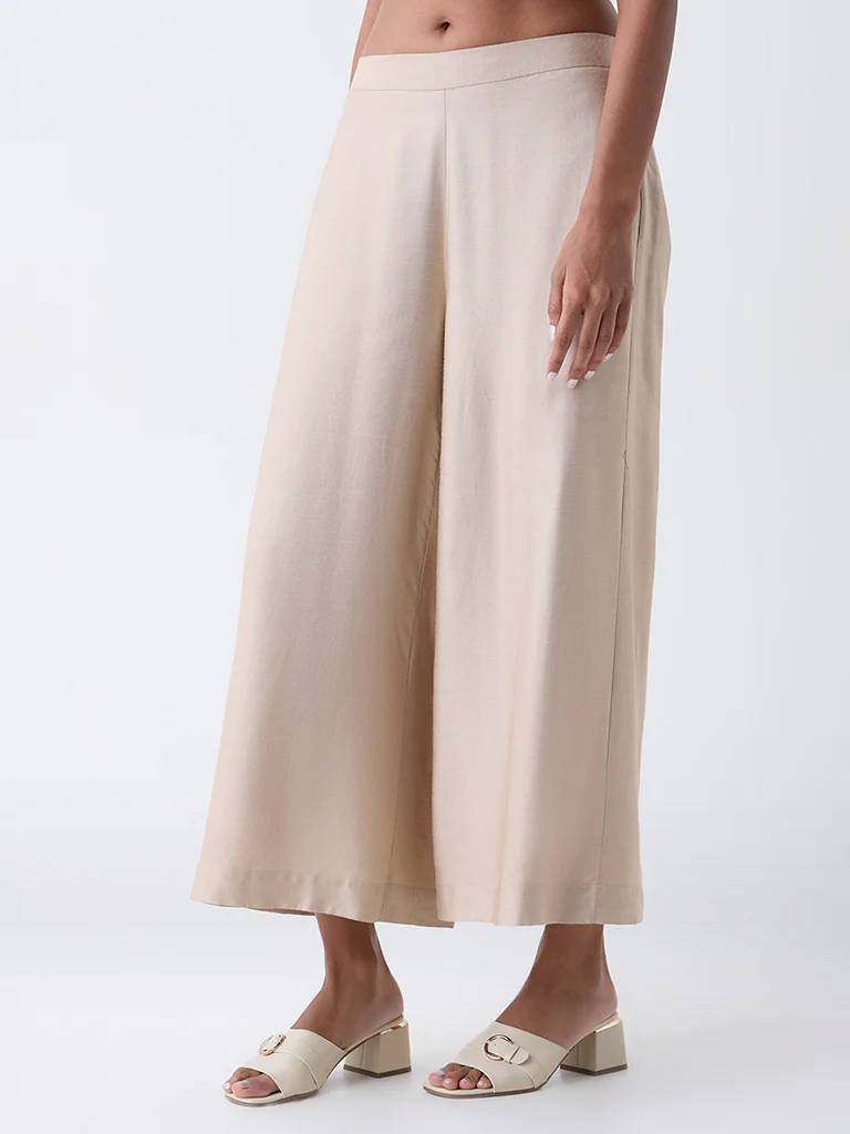 Zuba Beige Solid Pants