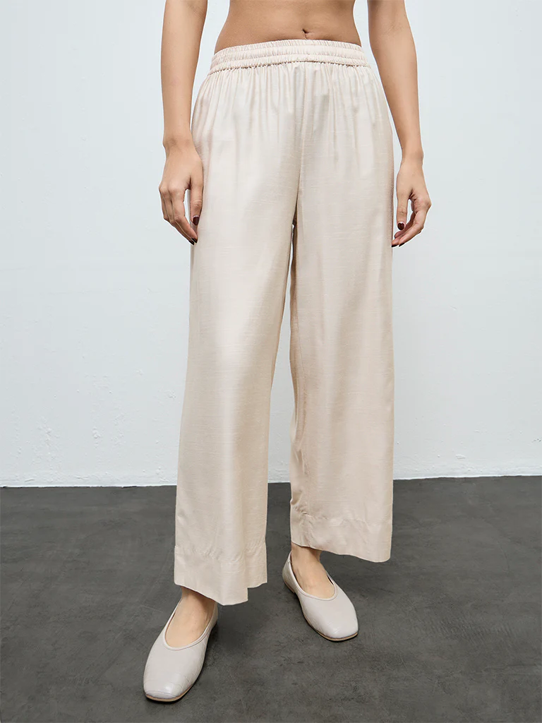 Zuba Beige Solid Pants