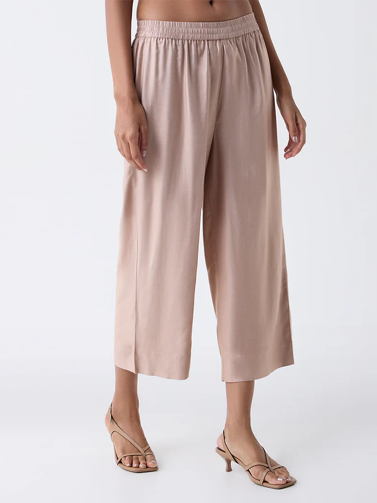 Zuba Beige Solid Pants