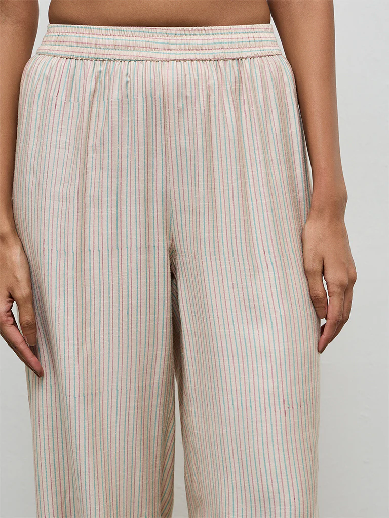 Zuba Beige Stripe Printed Pants - Image 3