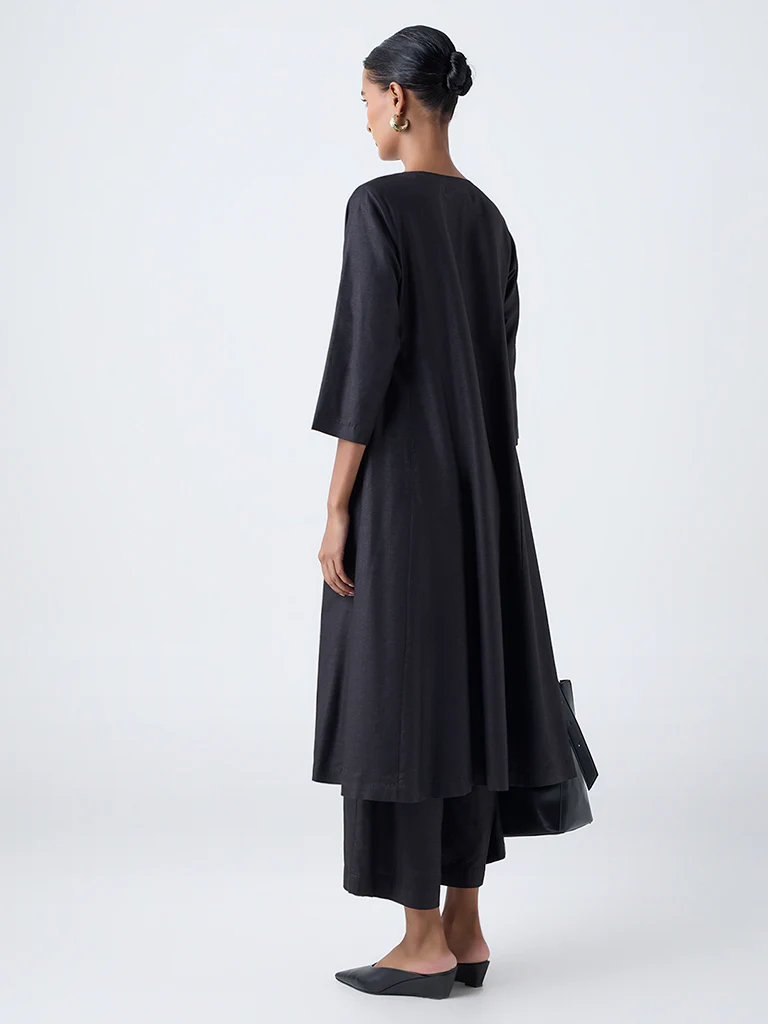 Zuba Black Embroidered A-Line Kurta - Image 4