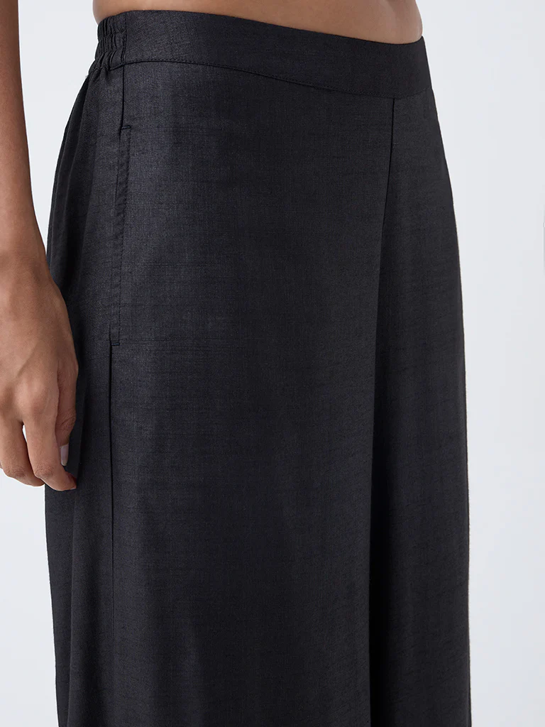 Zuba Black Solid Palazzos - Image 3