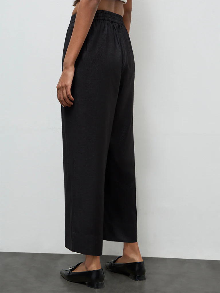 Zuba Black Solid Silk Blend Pants - Image 4