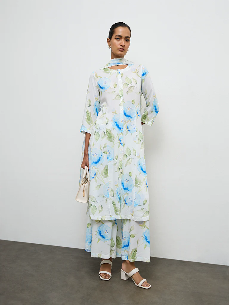 Zuba Blue Floral Printed Palazzos - Image 2