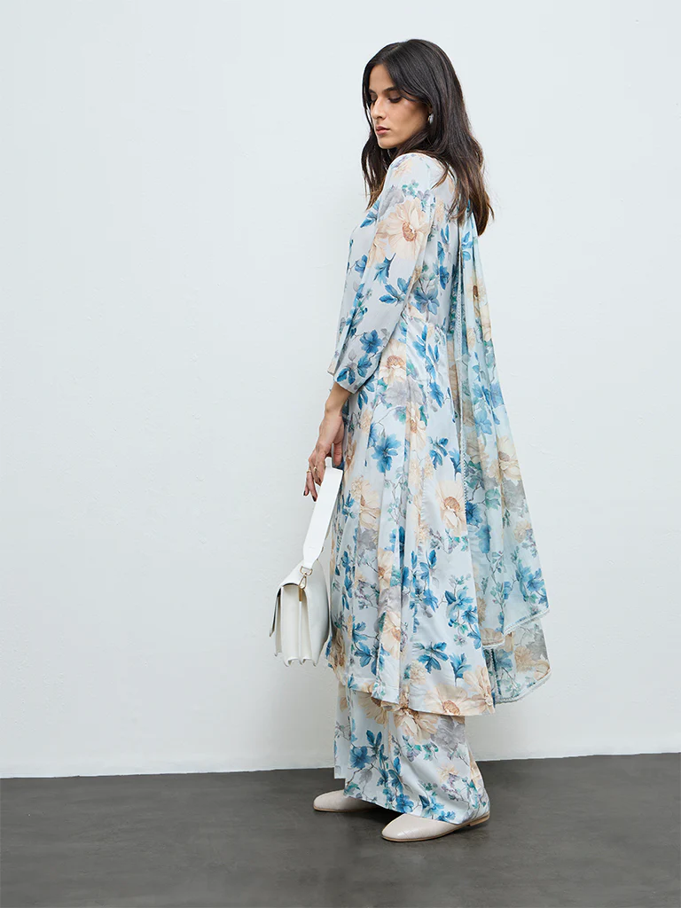 Zuba Blue Floral Printed Pants - Image 2