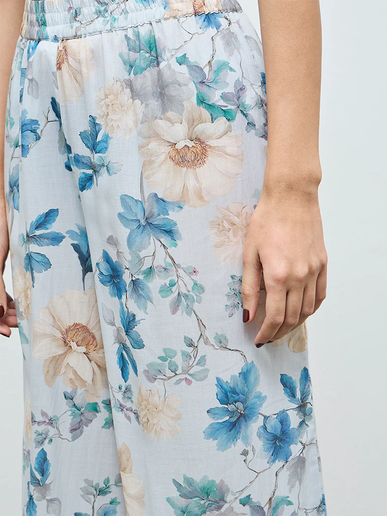 Zuba Blue Floral Printed Pants - Image 3