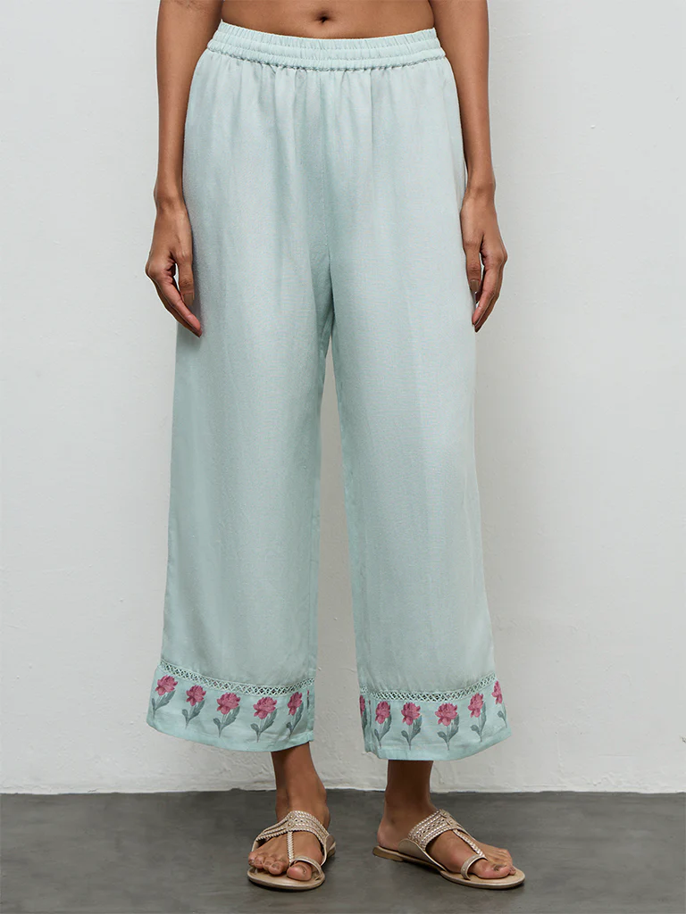 Zuba Blue Floral Printed Pants