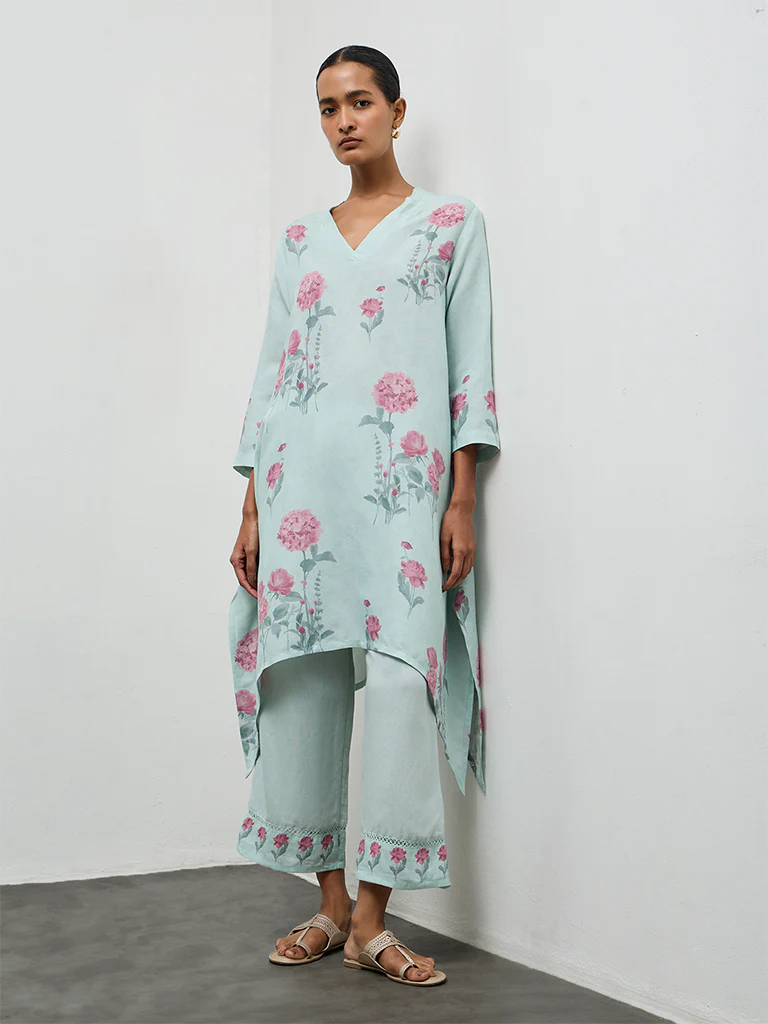 Zuba Blue Floral Printed Pants - Image 2