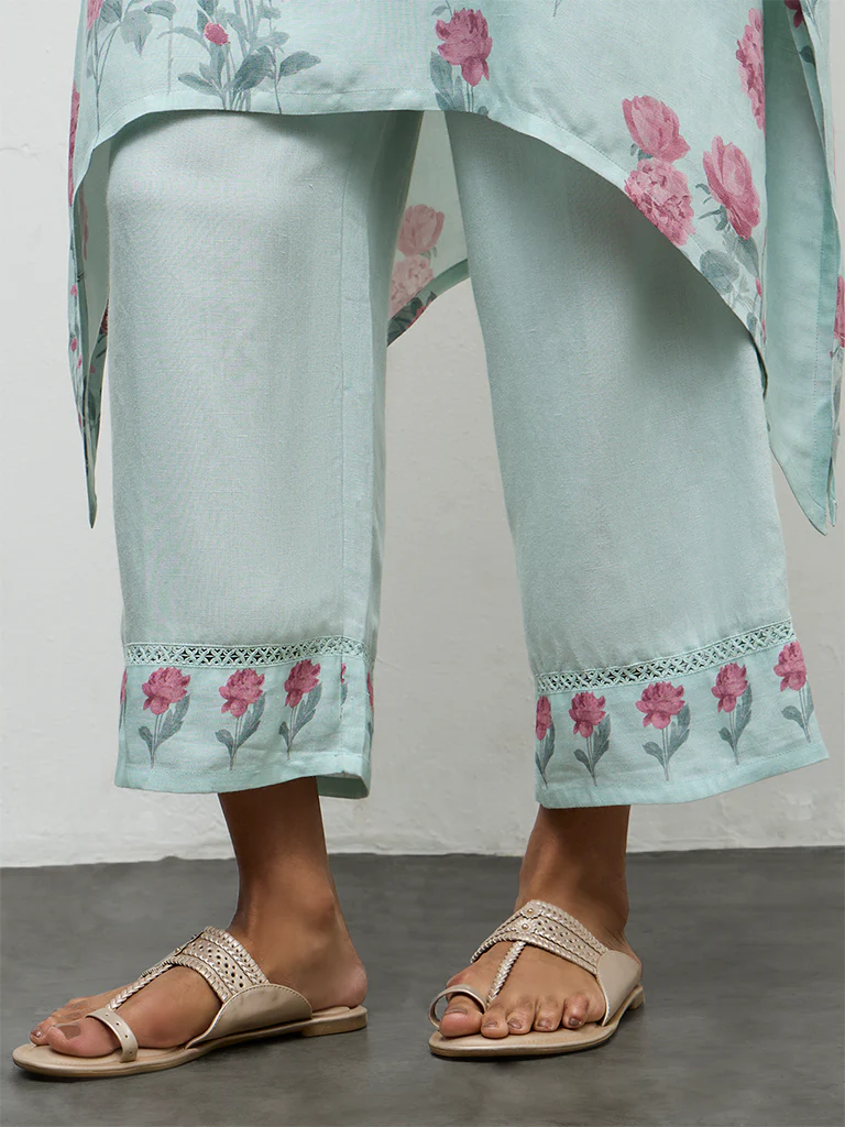 Zuba Blue Floral Printed Pants - Image 3