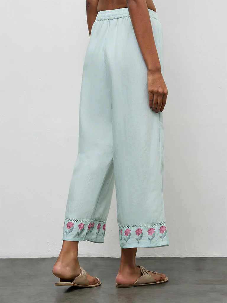 Zuba Blue Floral Printed Pants - Image 4