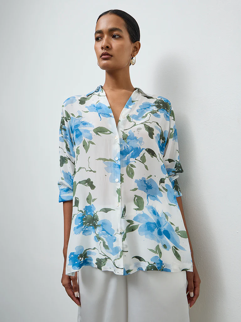 Zuba Blue Floral Printed Tunic