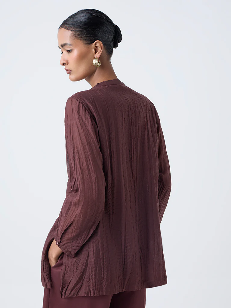 Zuba Brown Crinkle-Textured Cotton-Blend Tunic - Image 4