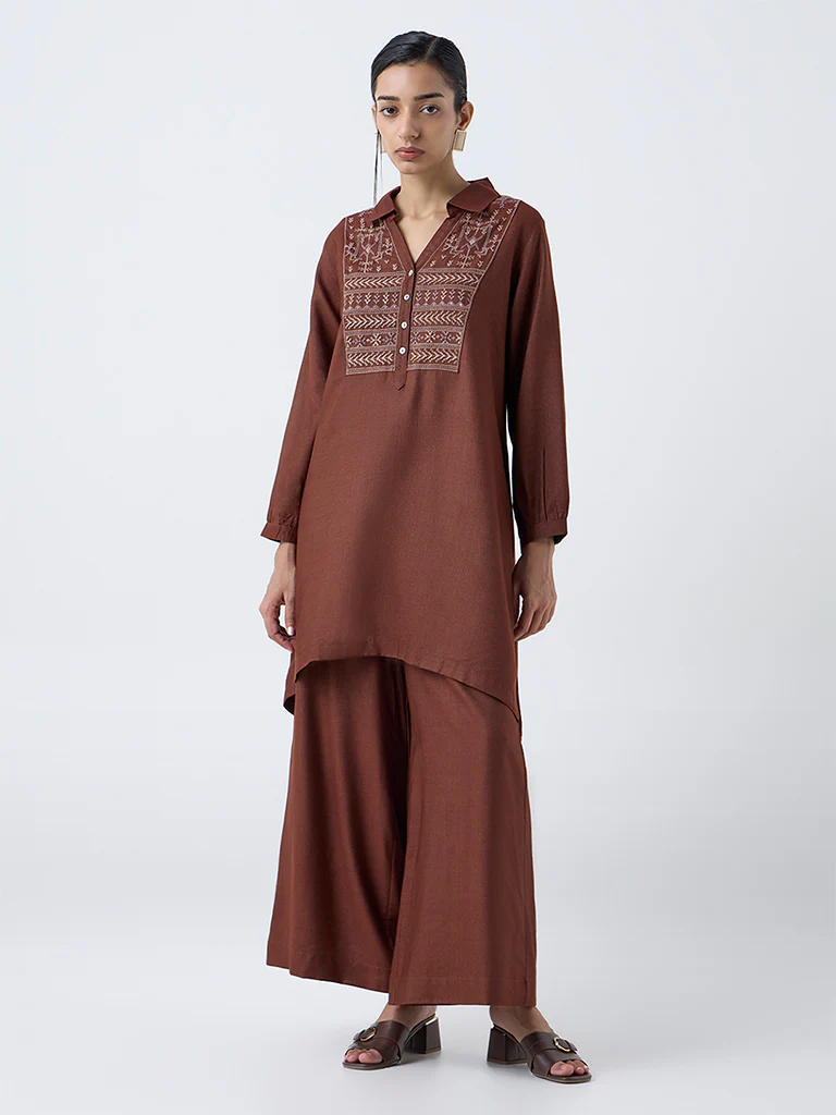 Zuba Brown Solid Palazzos - Image 2