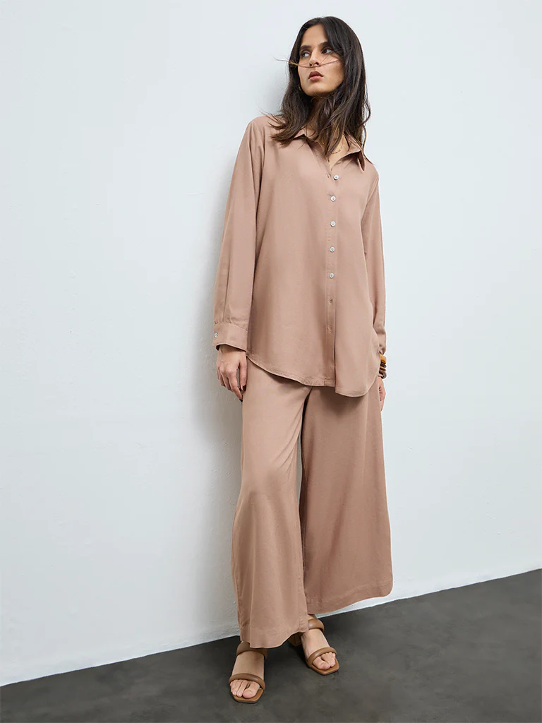 Zuba Brown Solid Palazzos - Image 2
