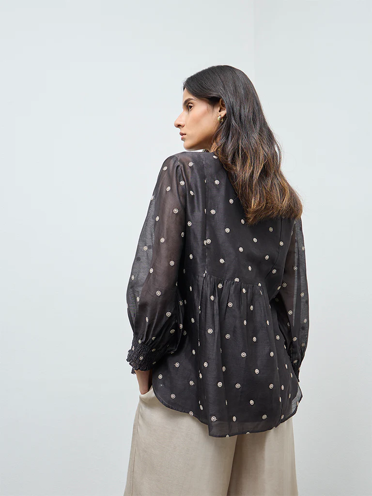 Zuba Charcoal Floral Embroidered Cotton-Blend Tunic with Inner - Image 4