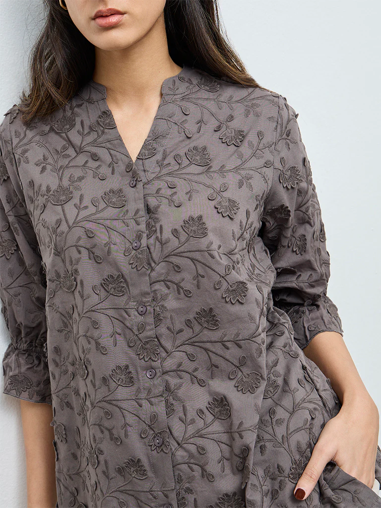 Zuba Charcoal Floral Embroidered Tunic - Image 3