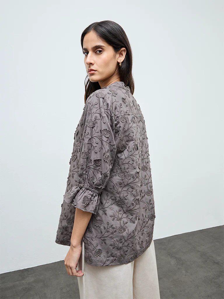 Zuba Charcoal Floral Embroidered Tunic - Image 4