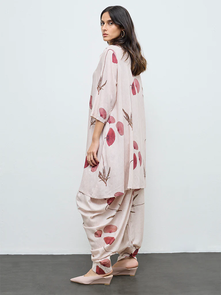 Zuba Cream Botanical Printed A-Line Kurta - Image 4