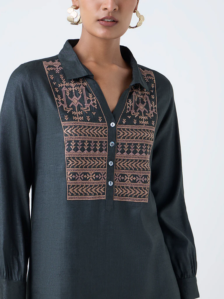 Zuba Dark Green Embroidered Tunic - Image 3