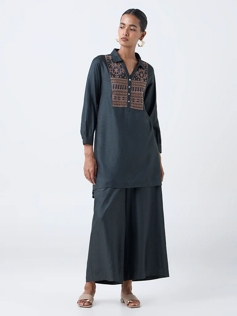 Zuba Dark Green Solid Palazzos - Image 2