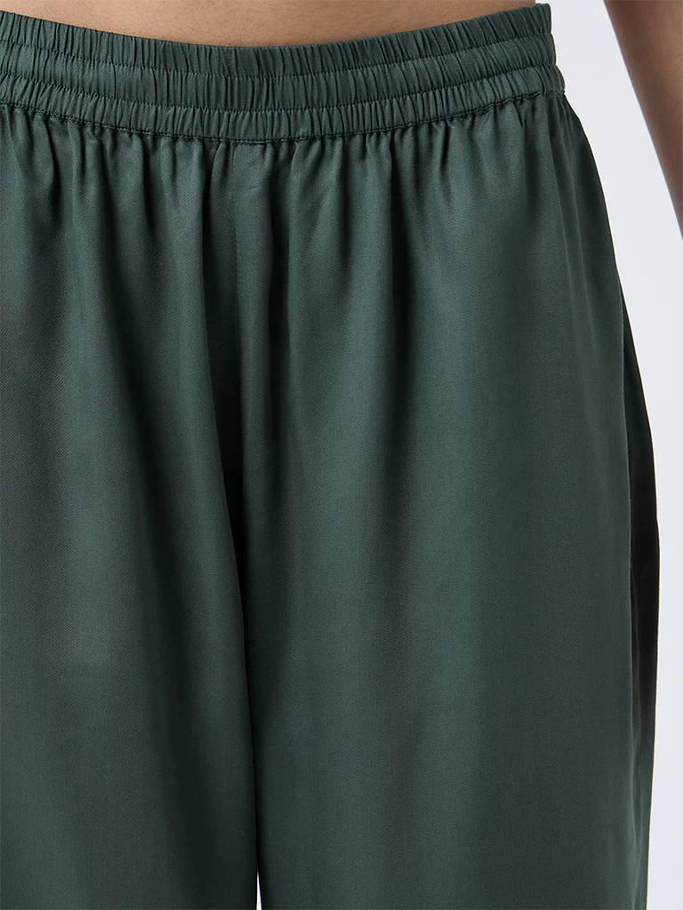 Zuba Dark Green Solid Pants - Image 3