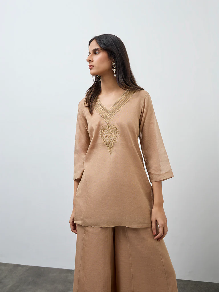 Zuba Dusty Pink Embellished A-Line Kurta