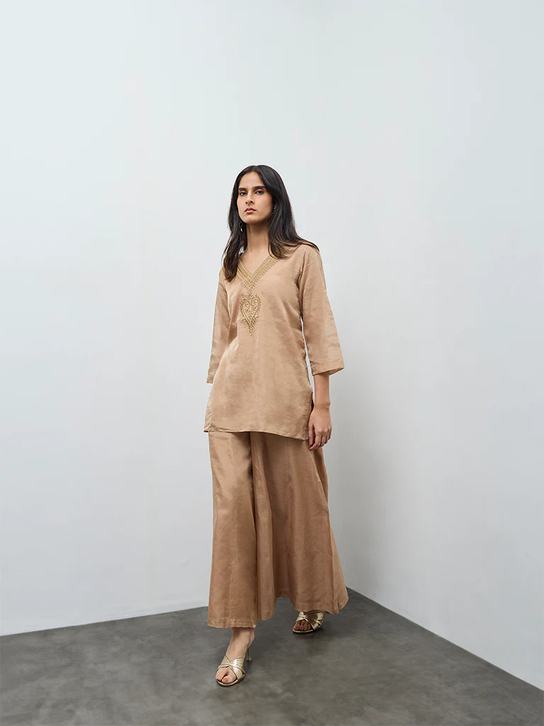 Zuba Dusty Pink Embellished A-Line Kurta - Image 2