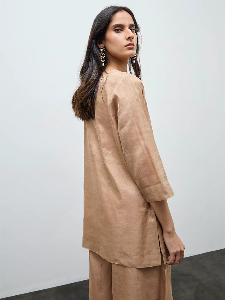Zuba Dusty Pink Embellished A-Line Kurta - Image 4