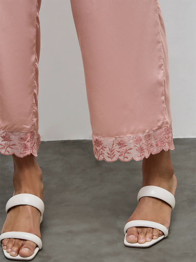 Zuba Dusty Pink Embroidered Pants - Image 3