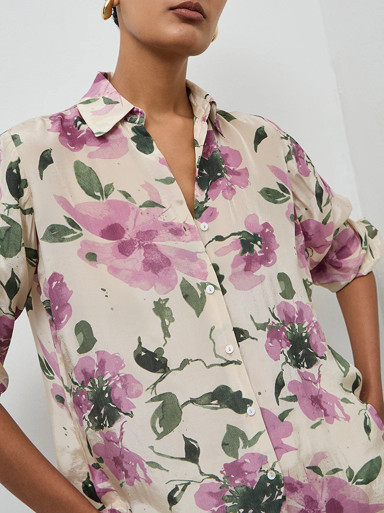 Zuba Dusty Pink Floral Design Tunic - Image 3