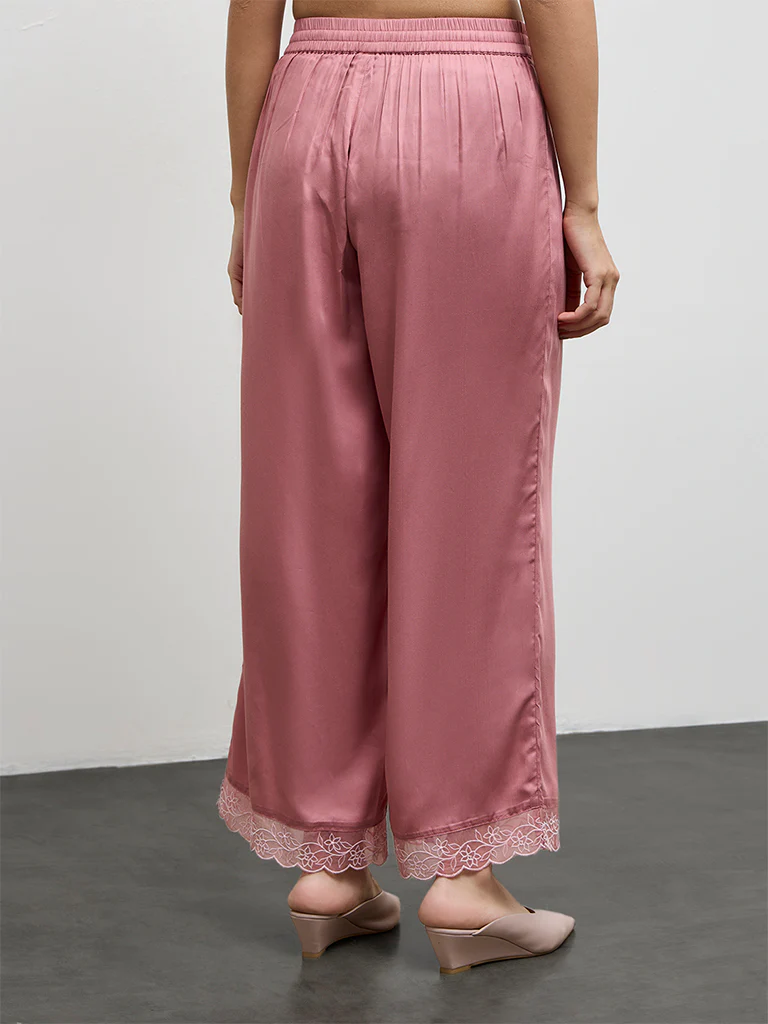 Zuba Dusty Pink Floral Embroidered Pants - Image 4