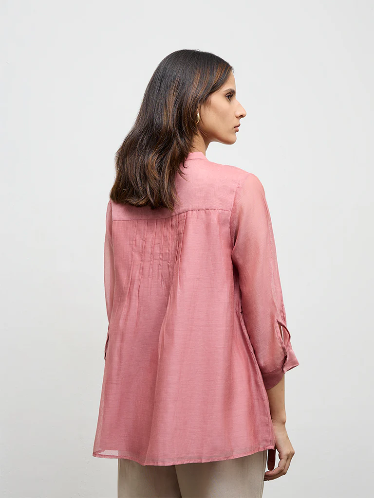 Zuba Dusty Pink Silk Chanderi Tunic - Image 4