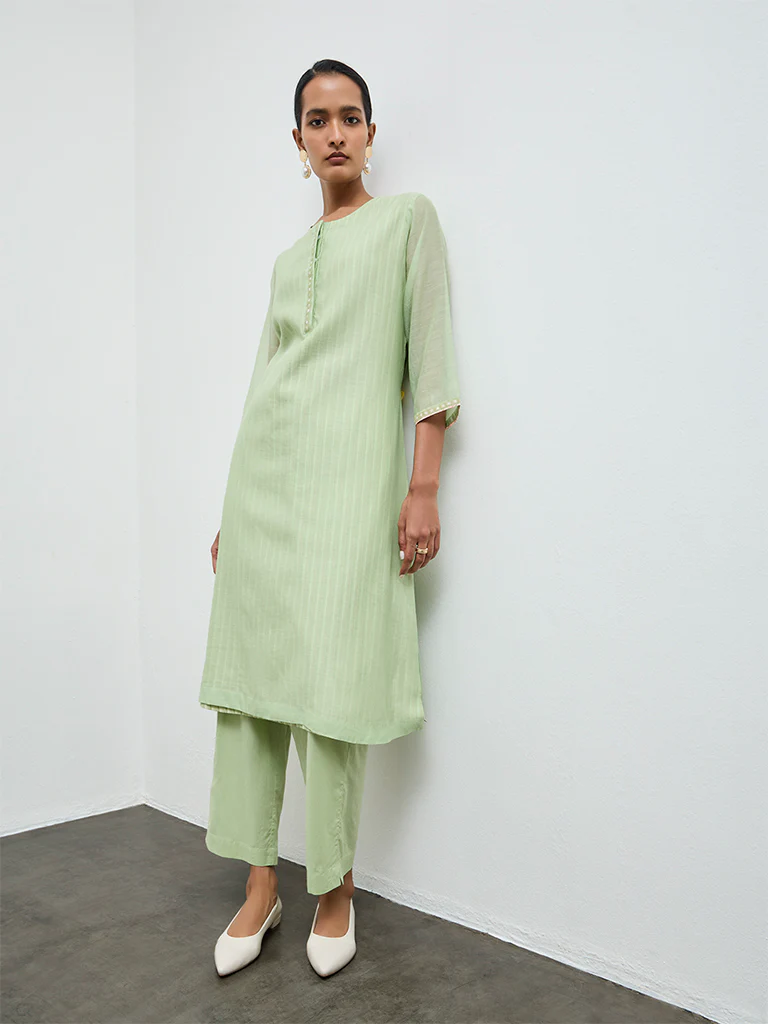 Zuba Green Cotton-Blend A-Line Kurta - Image 2