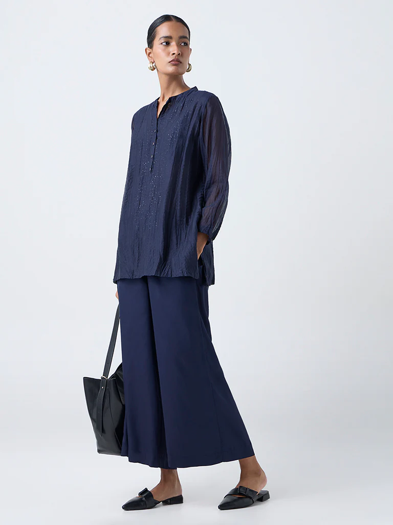 Zuba Indigo Crinkle-Textured Cotton-Blend Tunic - Image 2