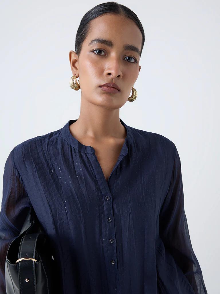 Zuba Indigo Crinkle-Textured Cotton-Blend Tunic - Image 3