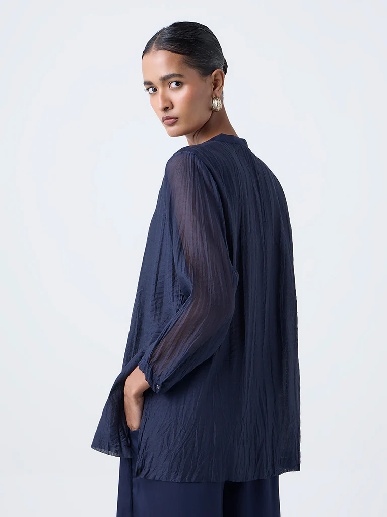 Zuba Indigo Crinkle-Textured Cotton-Blend Tunic - Image 4