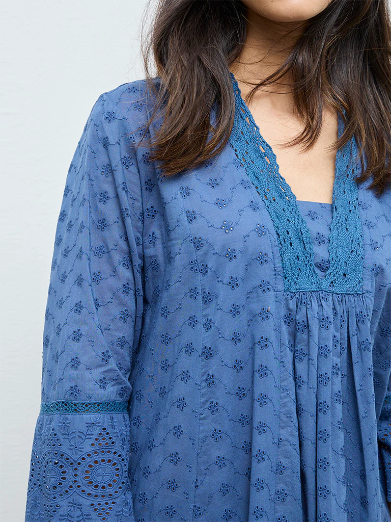 Zuba Indigo Schiffli Embroidered Anarkali Kurta - Image 3