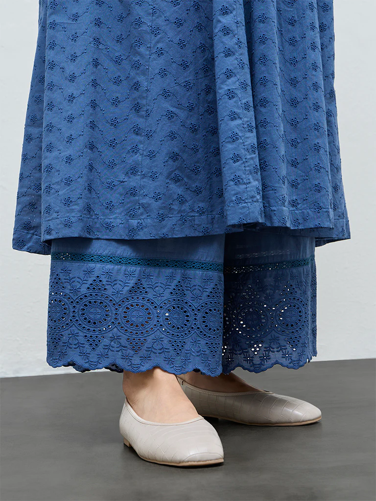 Zuba Indigo Schiffli Embroidered Palazzos - Image 3